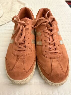 Gola Women's Suede Sneakers in Rust with Metallic Stripes
